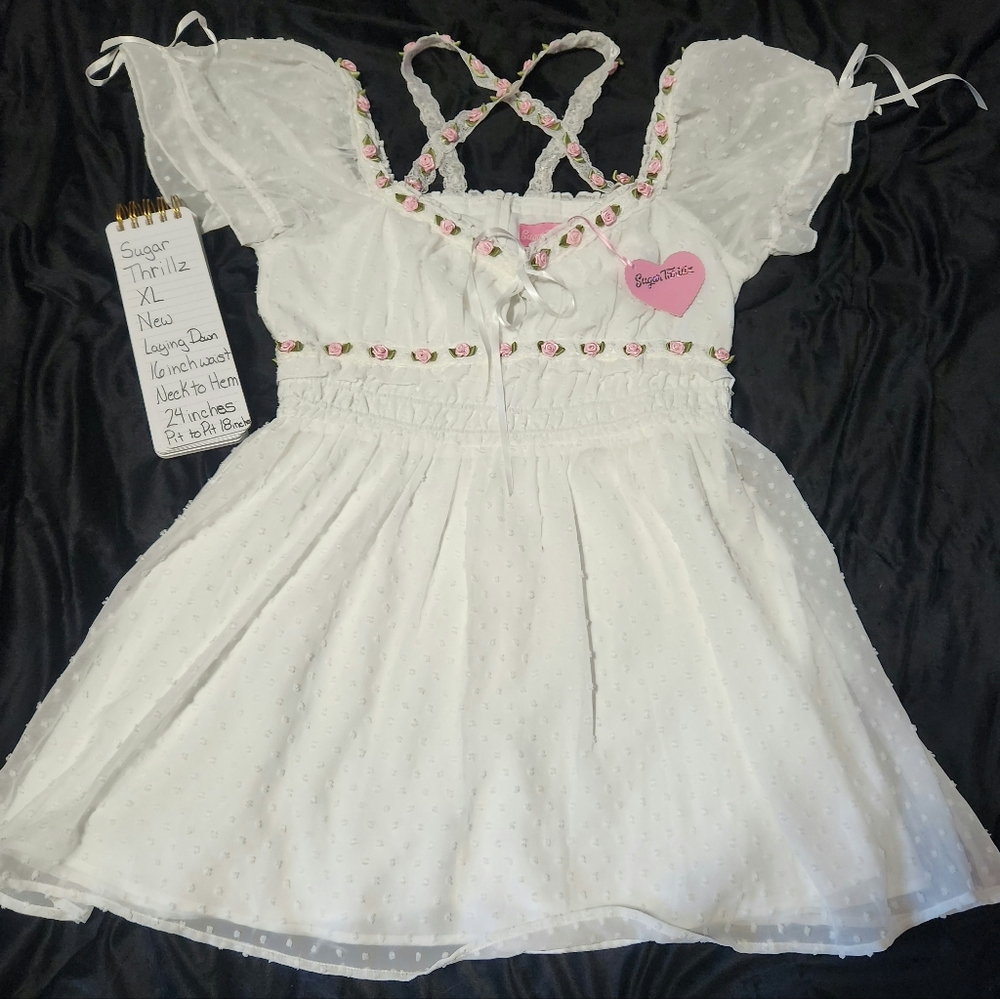 Sugar Thrillz Dolls Kill size XL white Rose dress NEW with tags